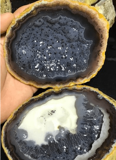 面目,好奇心的驱使下,男子带了这块石头到专业的切割店将这块矿石切开