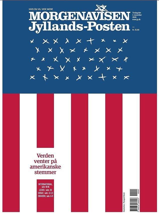 丹麦:丹麦日报《日德兰邮报》则刊登了一幅美国国旗插图,标题是全