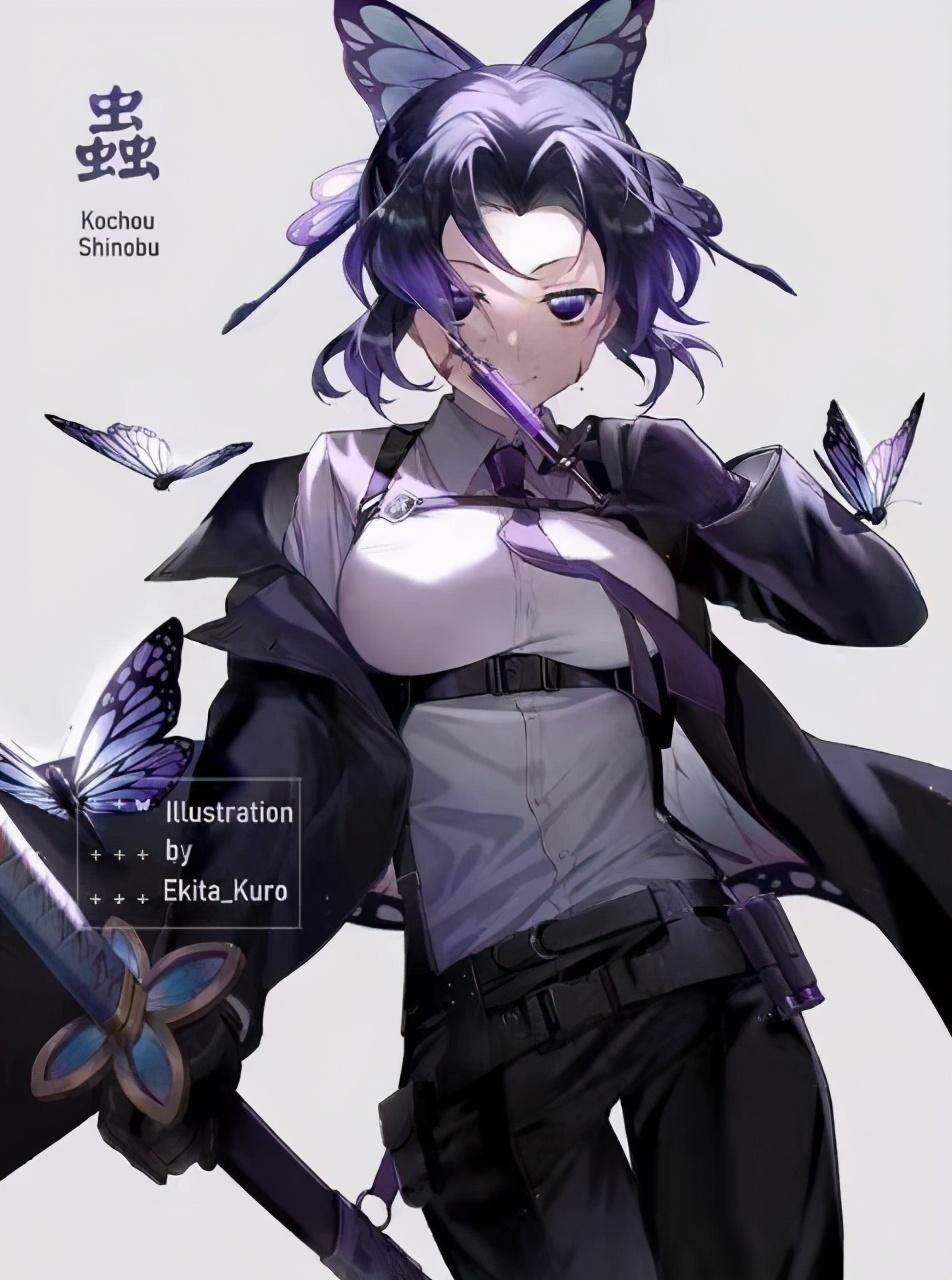 《鬼灭之刃》九柱西装暴徒,大哥帅得很文艺,蝴蝶穿上"小胸带"