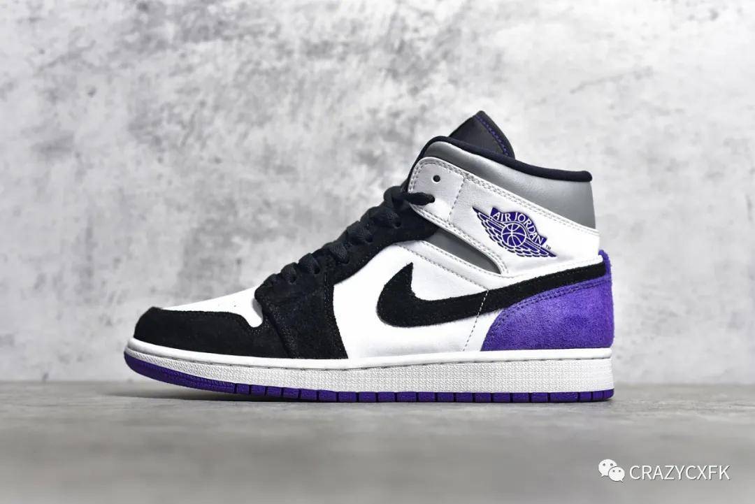 乔丹运动鞋 air jordan 1 mid se varsity purple aj1 黑紫麂皮