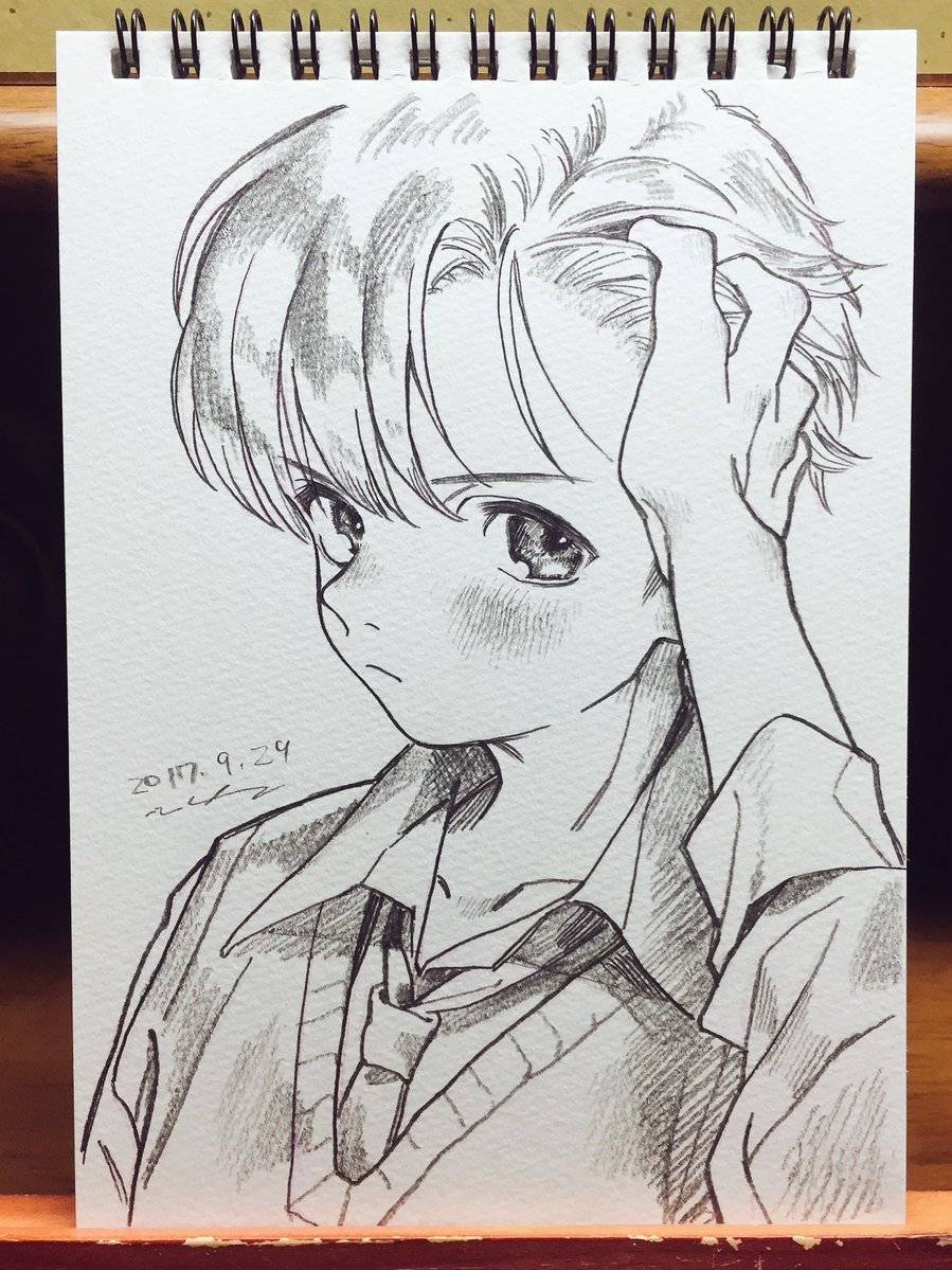 手绘可爱的人像线稿 | 日本画师twitter#远伦教育艺考培训!