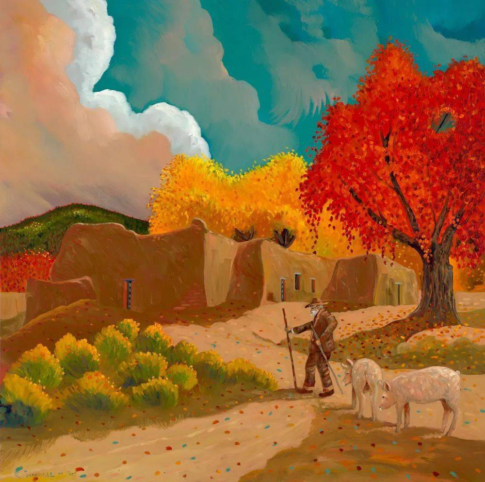宁静的乡村景色美丽的色彩西班牙画家埃德桑多瓦尔油画欣赏