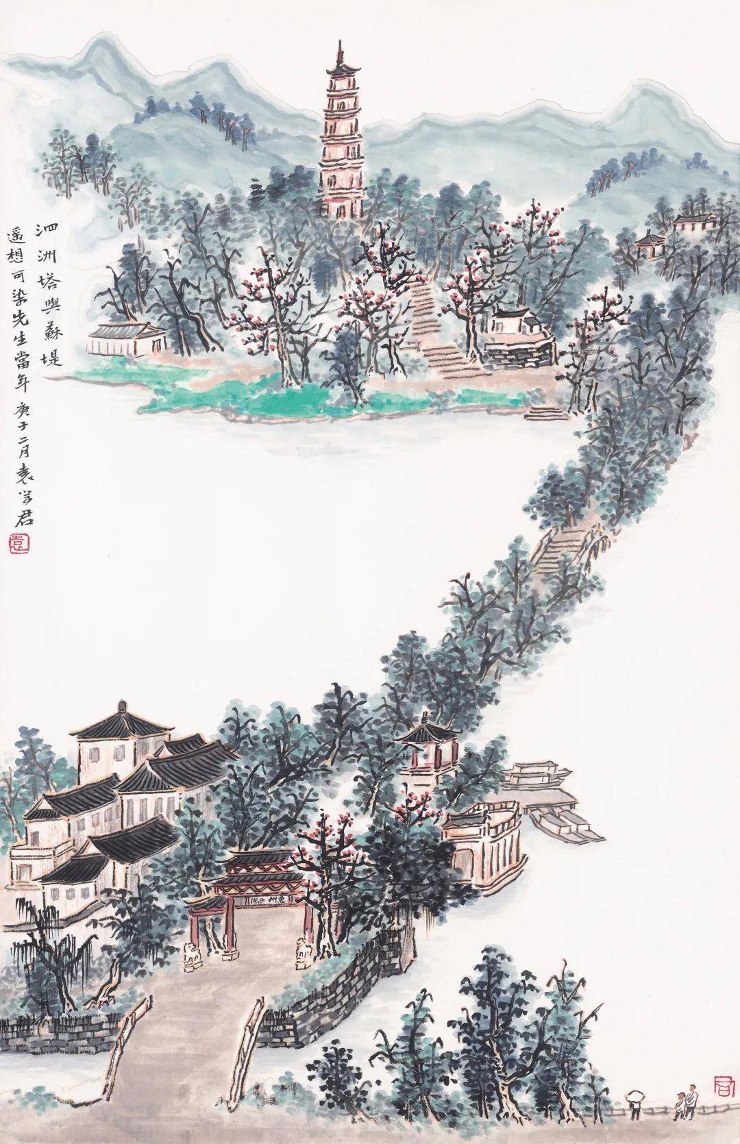 袁学君 《泗州塔与苏堤》 68*45cm 2019袁学君 《元妙福地》 68*45cm