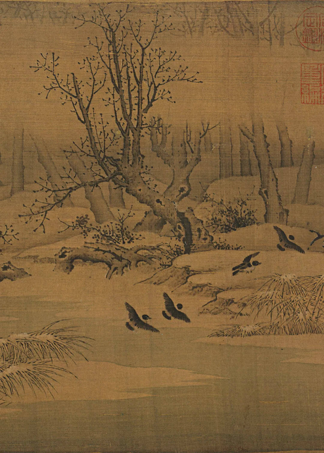 宋-佚名-寒鸦图局部--宋-佚名-寒林楼观图--郭熙寒林圖--北宋-赵佶