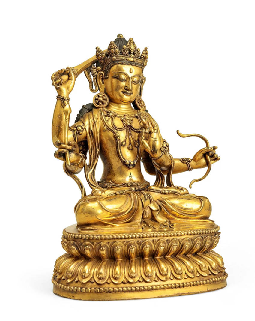 明永乐铜镀金四臂文殊菩萨像赏析_宫廷