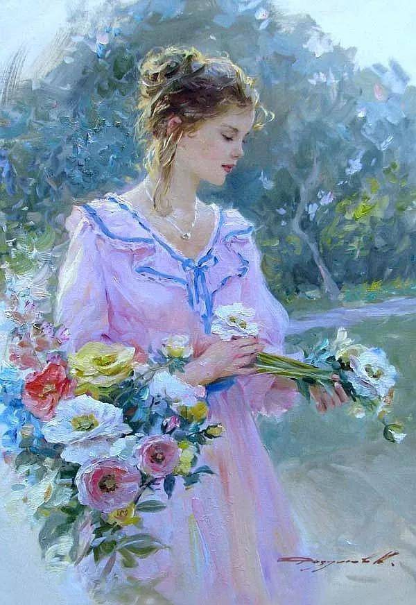 俄罗斯画家康斯坦丁油画里的女人,美丽迷人,柔软又感性_印象派