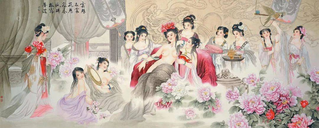 历代名家笔下的贵妃出浴图香艳至极