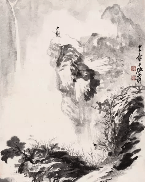 张大千《登高图》墨纸镜框 39×29.7cm 约1.1平尺