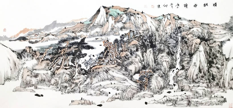 野旷沙岸净天高秋月明画家何啸山水画创作