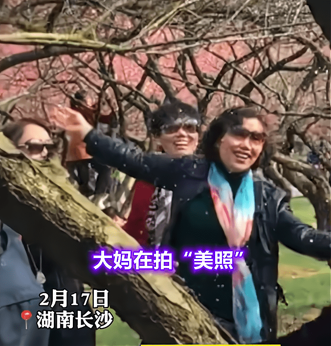 湖南一大妈为拍“美照”，强行摇晃景区桃花，开心喊道：再来一遍