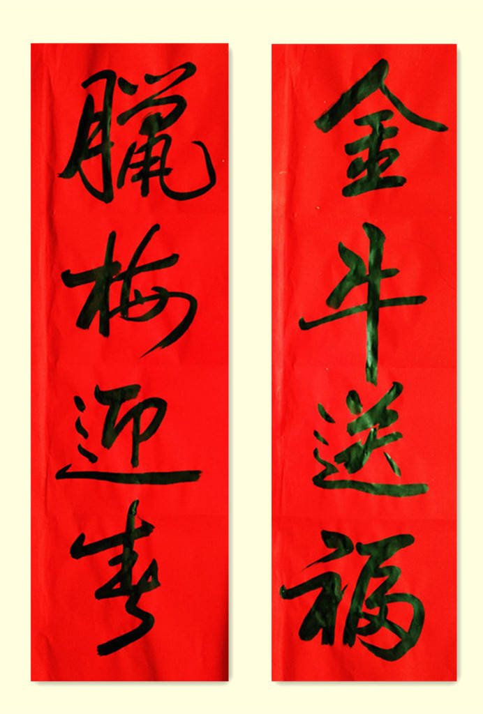 中华翰墨书院院长葛学功书写春节对联金牛奔盛世紫燕舞春风