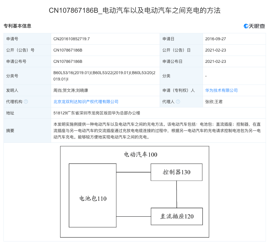 华为新专利:电动车可以互充;新款S型工厂偷拍