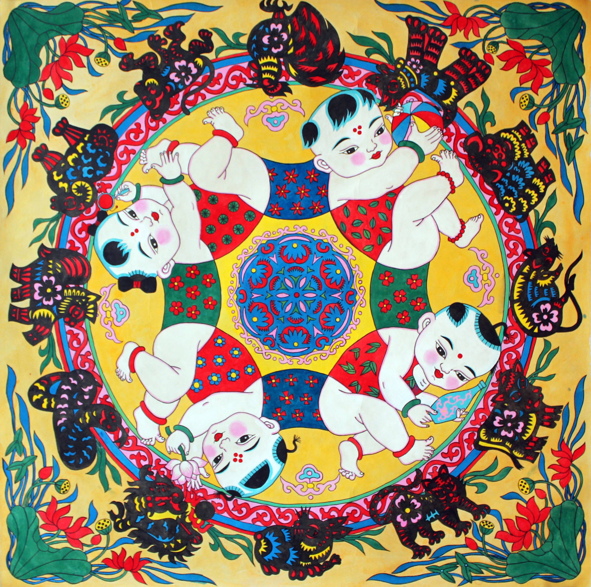 年画《四方八顺》96×96cm 2006年