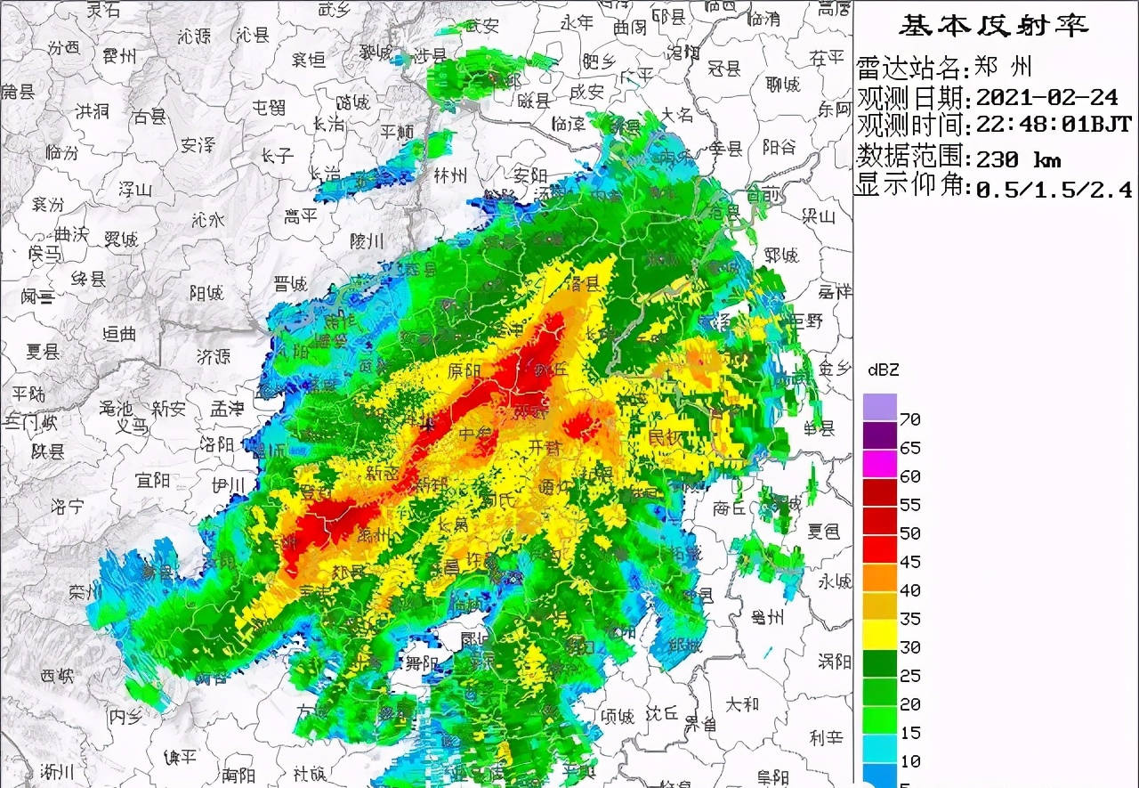 发生雷暴前后的郑州雷达回波图