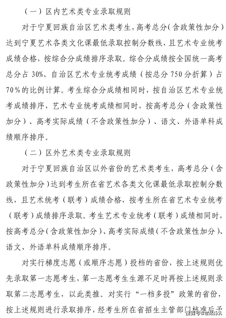 音樂與舞蹈學類專業:綜合成績=專業成績×60% 高考文化課成績×40%