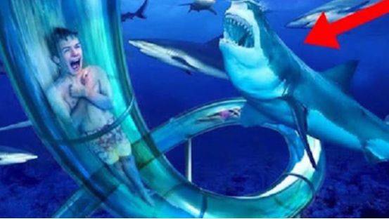 世界上最“刺激”的水滑梯，要从鲨鱼群中穿过，隔着屏幕都害怕！