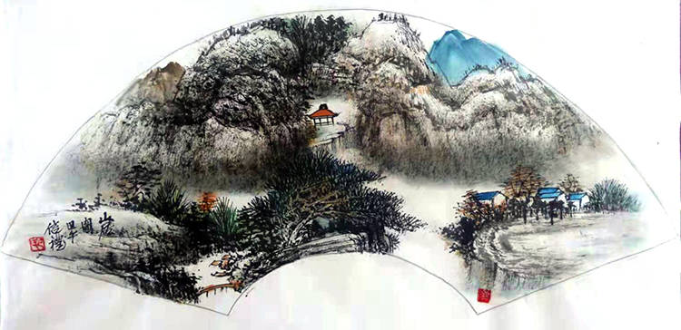 《山居圖》68x20cm《銀泉玉珠天上來》136x68cm《漁莊秋霽圖》68x136