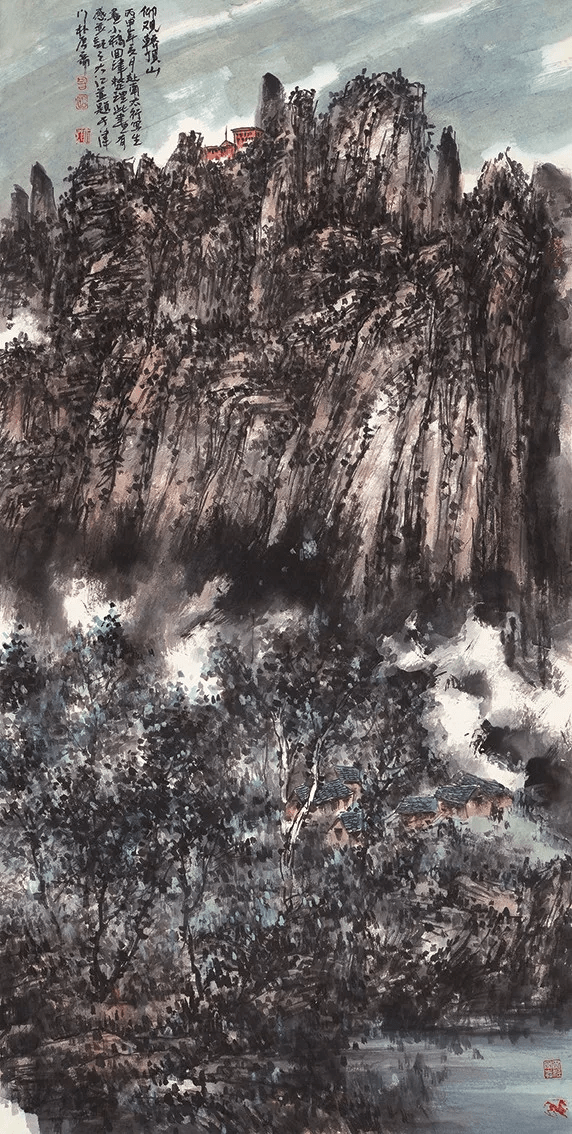 仰观轿顶山 136cm×68cm 2016年周安礼,1990年毕