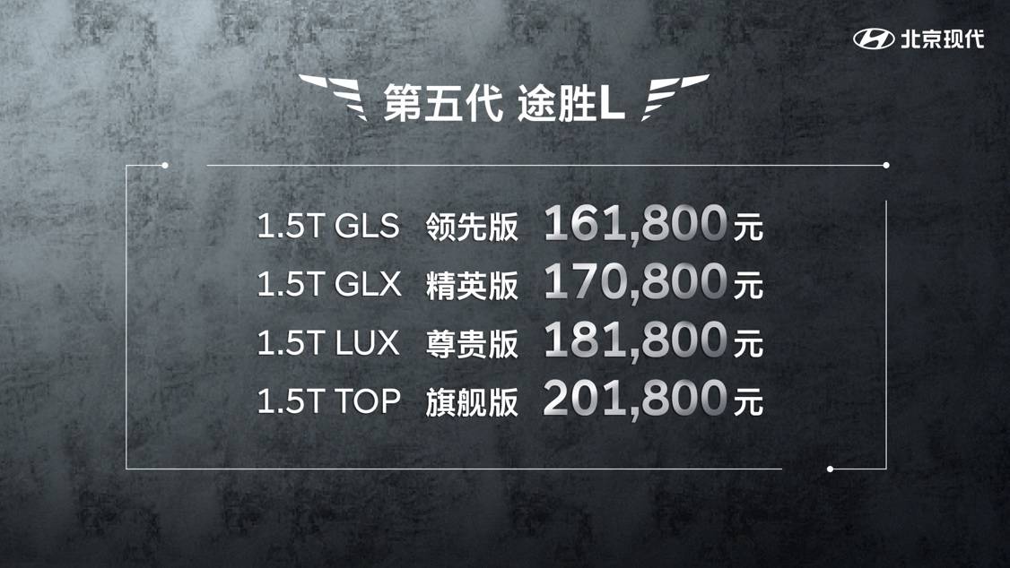 北京现代第五代途胜L上市，售价16.18万-20.18万