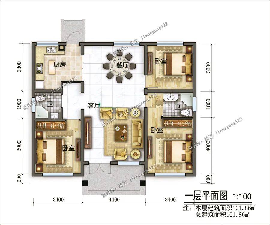 平房設計圖,歐式風格簡約氣派,外觀結構非常經典耐看,凸窗和走廊的