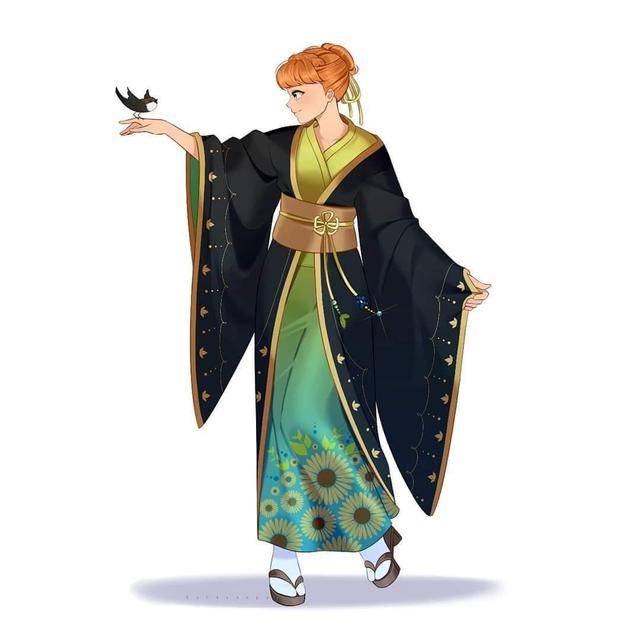 图片[2]-迪士尼公主换上日本衣服，不同的和服各有特色，艾莎不愧是女王-金错刀_词牌名