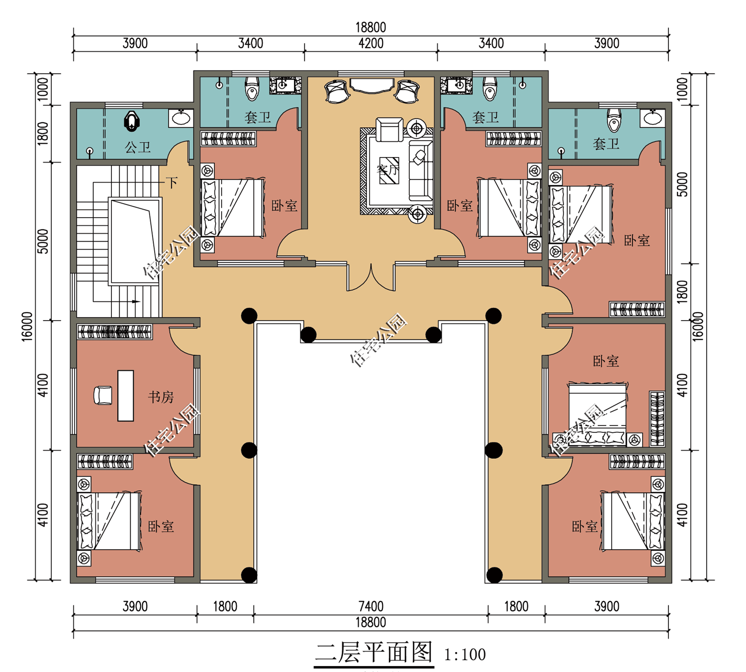 农村有块宅基地南北长16米,东西长21米,想建一栋别墅如何设计?