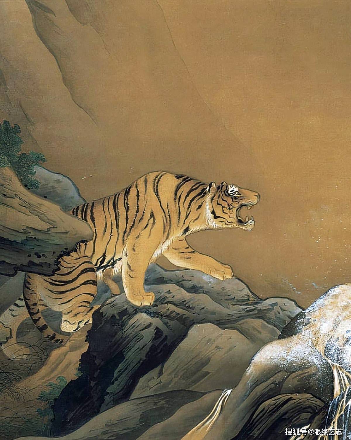 日本传统绘画精赏虎坐萌眸啸浪对吟