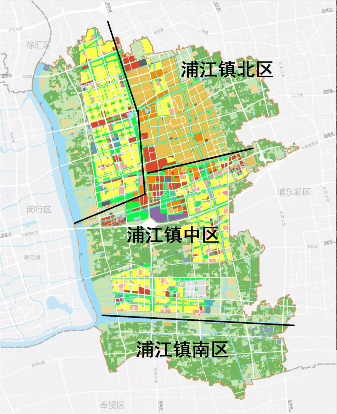 浦江镇(浦锦街道)地处闵行区东南部,处于上海版图的中心位置,与前滩