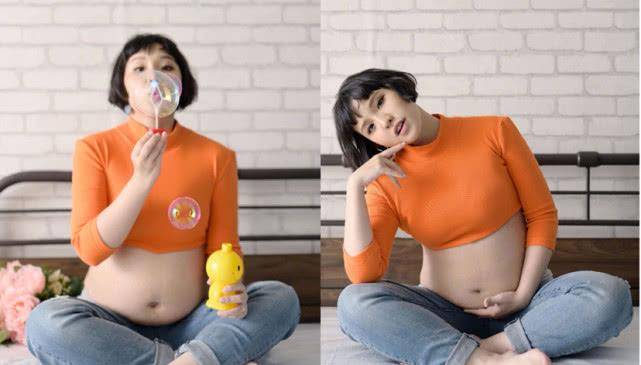 谢依霖怀大女儿时,孕肚上的妊娠纹相当明显,密密麻麻的红色条纹看上去