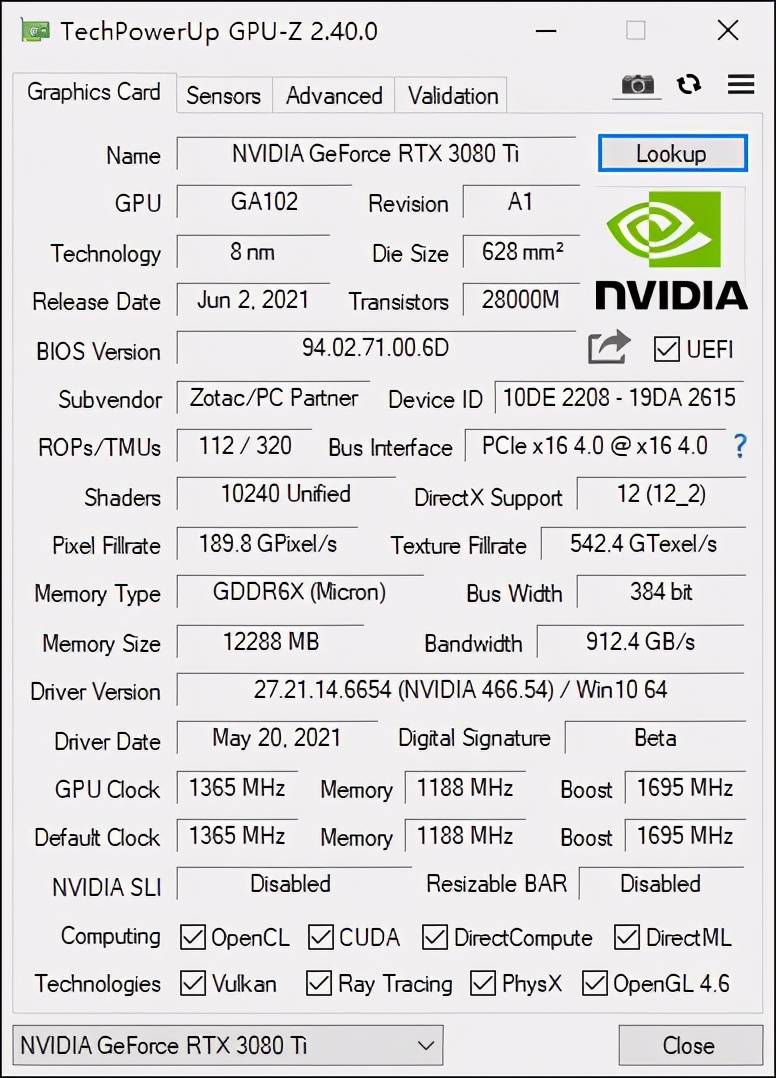 rtx 3080 ti 天启的加速频率达到1695mhz,比公版高出30mhz 测试平台