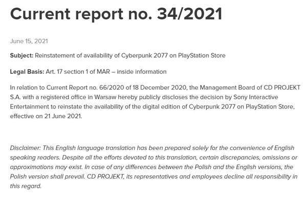 主机|《2077》确认6月21日重返PS商店 不推荐普通PS4游玩