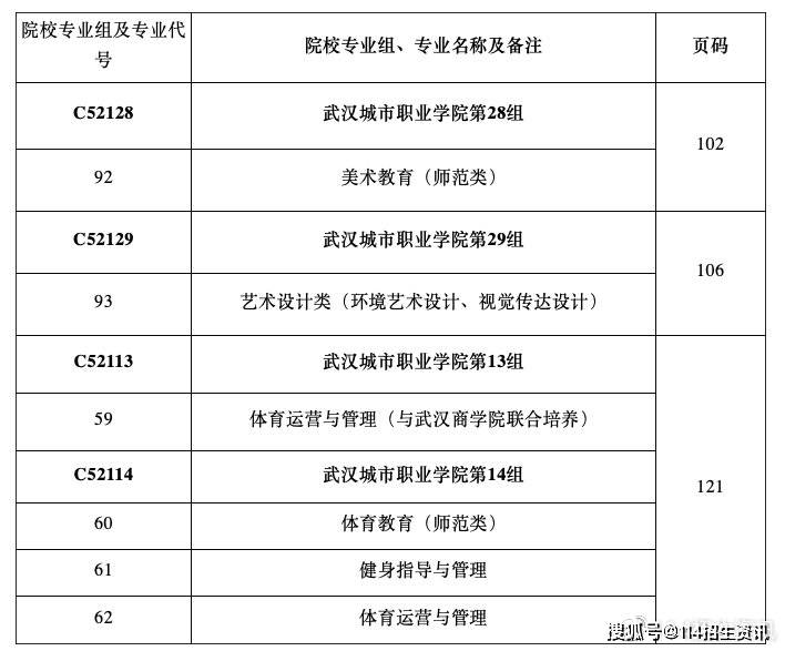 2021年湖北省考生報考武漢城市職業學院專業組代碼及專業代號對應表