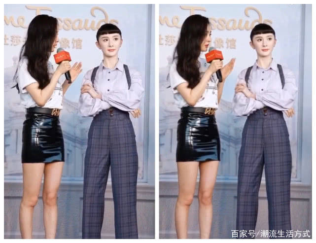那件|杨幂喜提代言后又入驻蜡像馆，穿白T恤搭皮裙，又美了一把！