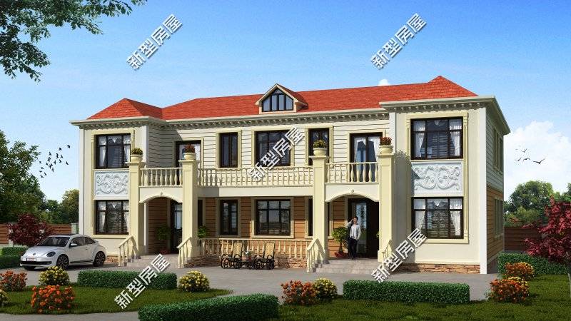 第7套:对称布局 双卧室,12x21米温馨双拼别墅,主体预算60万占地尺寸