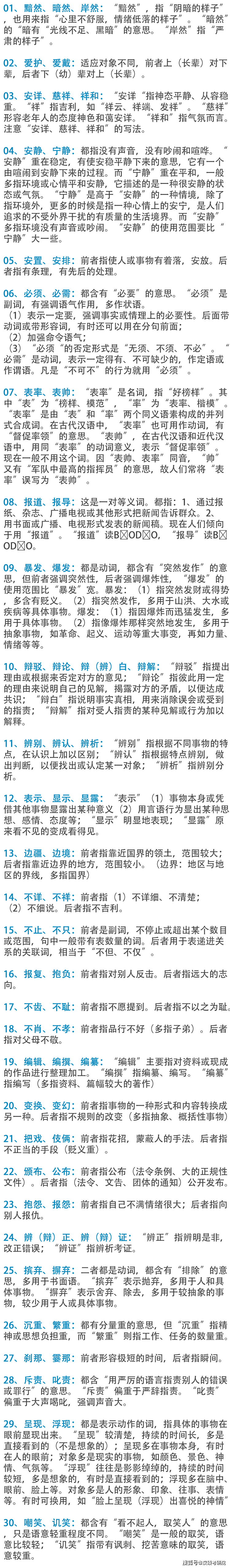 良心实用 同义词 近义词辨析全解600条 一 方面