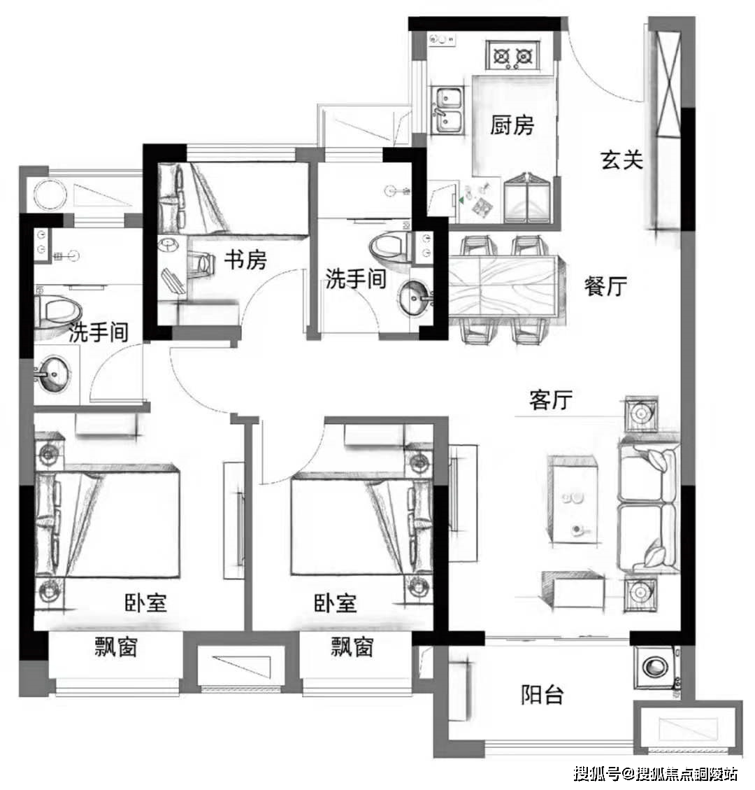光合境a1   建面约89㎡   三室两厅两卫