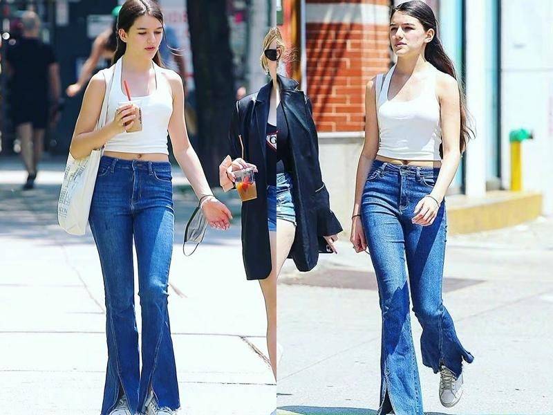 Viv|15岁苏瑞克鲁斯成最美星二代，小白鞋配牛仔裤穿出显瘦大长腿