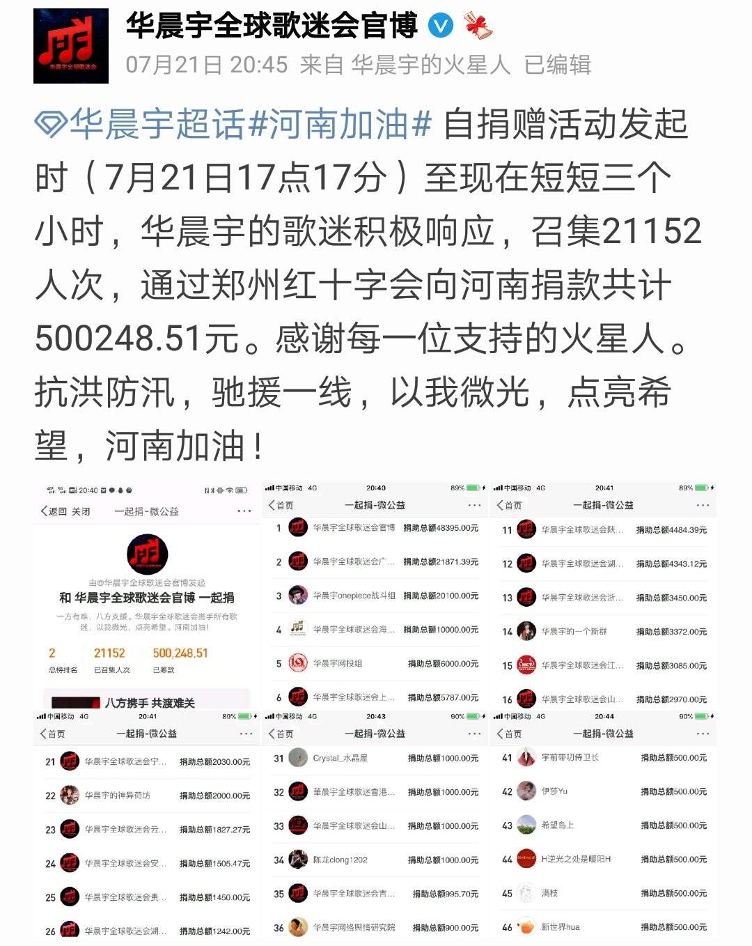 華晨宇為災區捐款，粉絲捐款近百萬，網友：華晨宇的公關真的厲害 娛樂 第5張