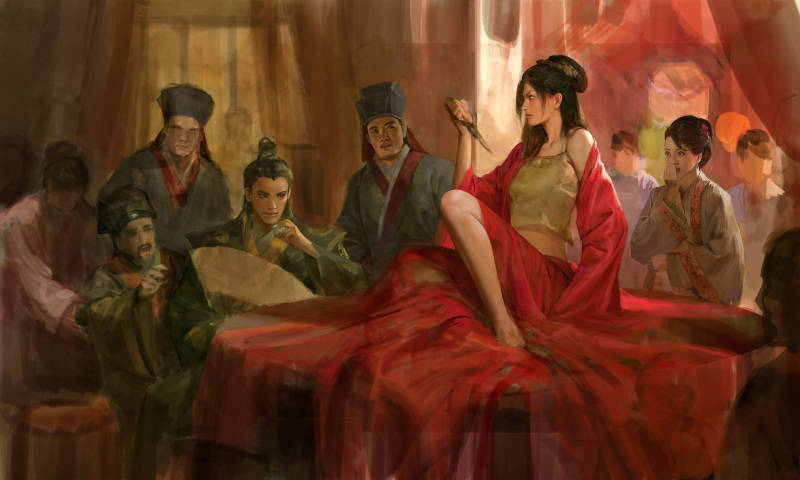 步骤|游戏插画，古装人物场景插画创作步骤和心得