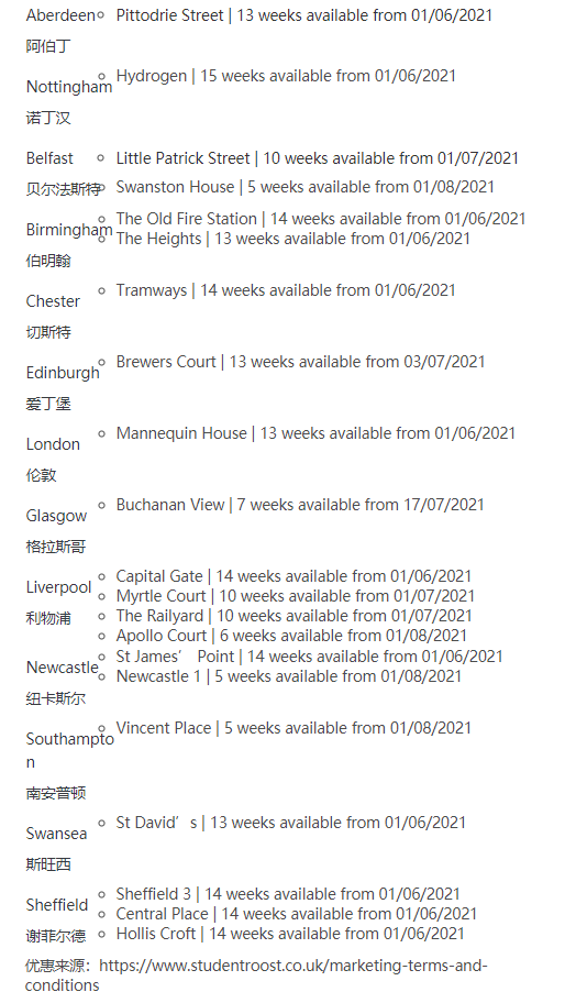 2021英国学生公寓最新优惠(更新7.29 英国租房君