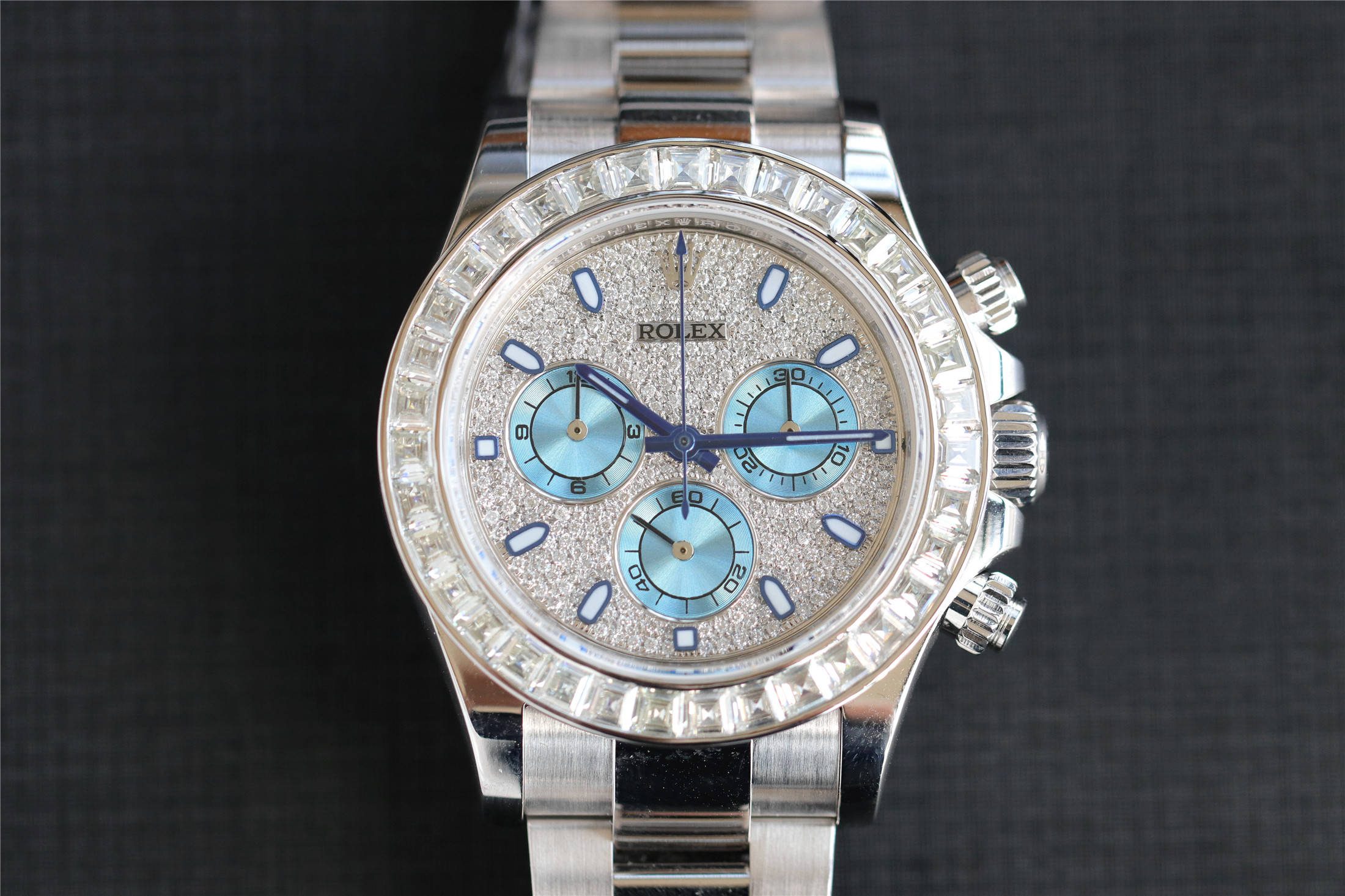 劳力士迪通拿改装后镶钻冰糖迪腕表!迪通拿后镶钻莫桑钻圈口!