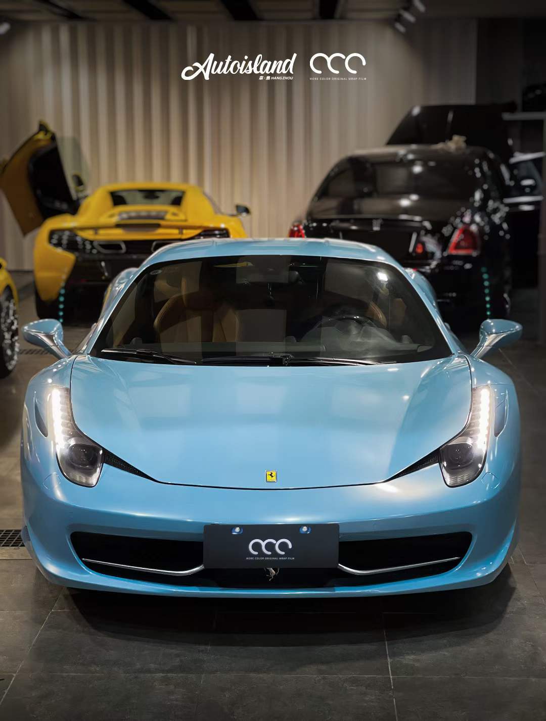 法拉利458汽车贴膜漫彩改色膜pet冰晶蓝典藏版