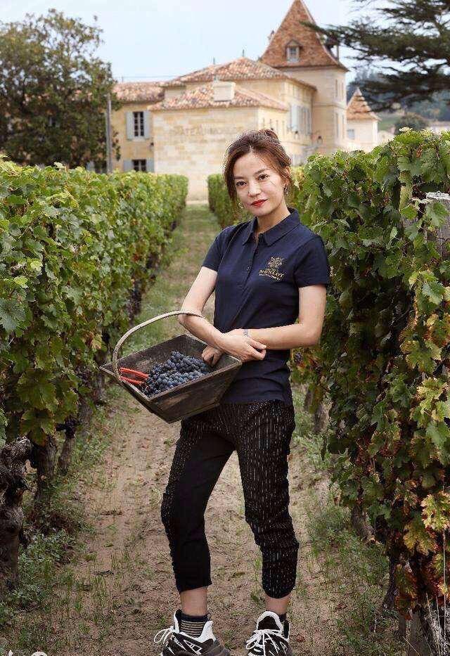 藏蓝色|赵薇真接地气，穿藏蓝色POLO衫摘葡萄，哪看得出有44岁了