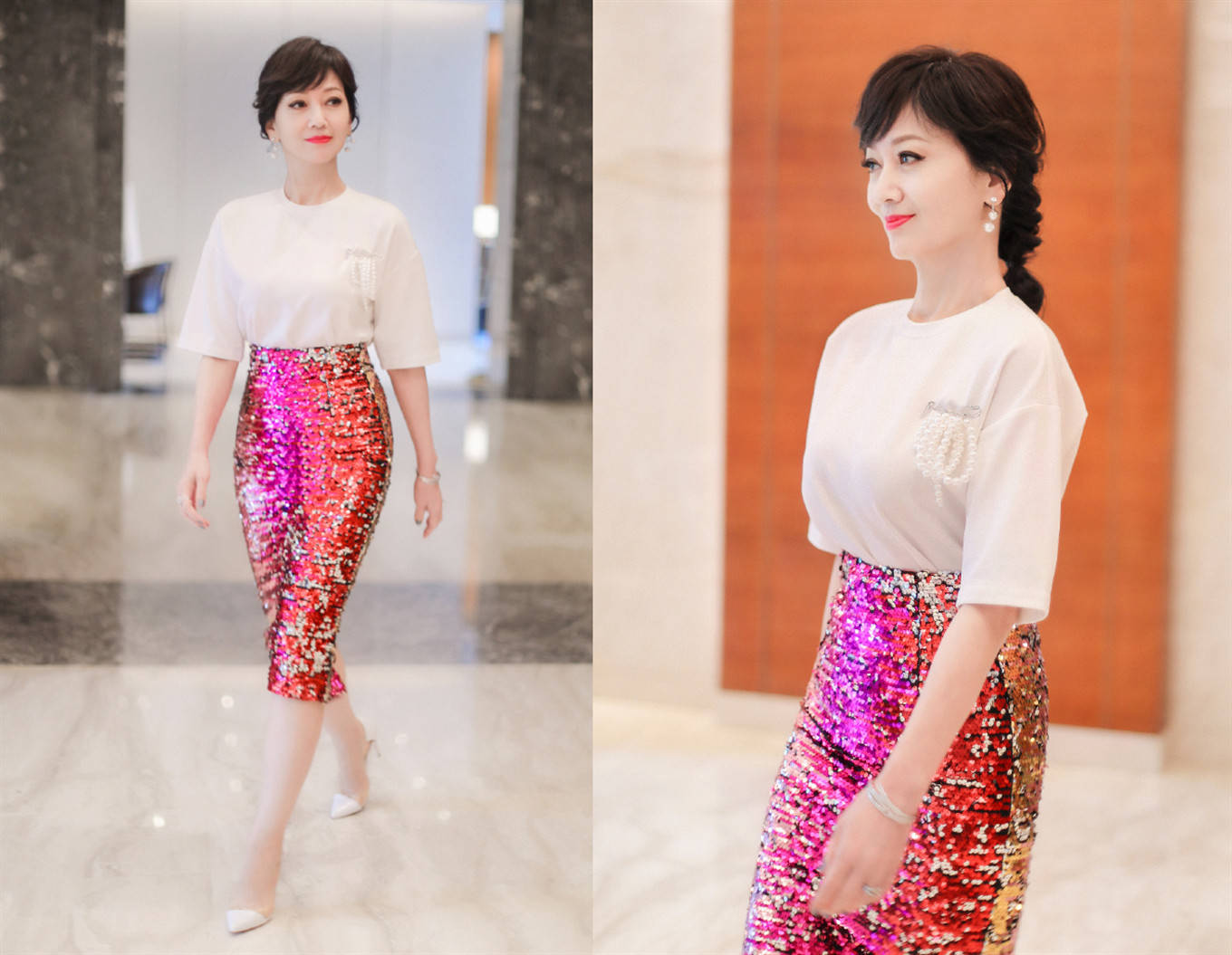 鱼尾|赵雅芝踩“细针”走活动,波光鱼尾裙不显老,身材瘦得惹人疼