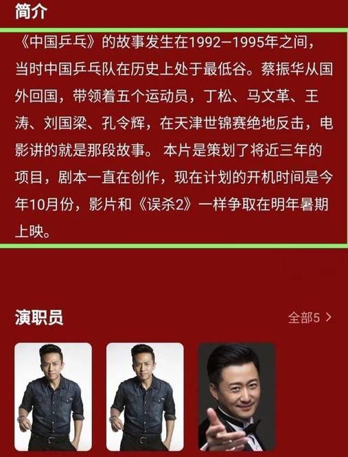 电影中国乒乓正式启动邓超导演兼主演吴京也将参演