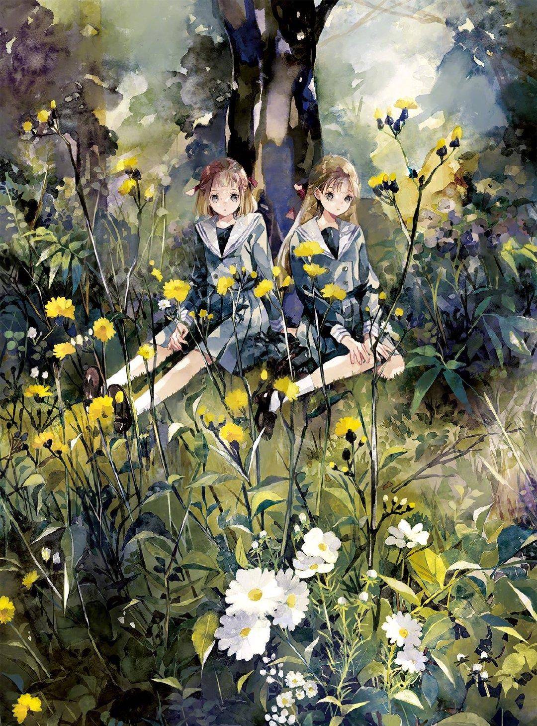 插图|画师绘制“花朵×美少女”，花和少女最搭配，风格细腻又温柔