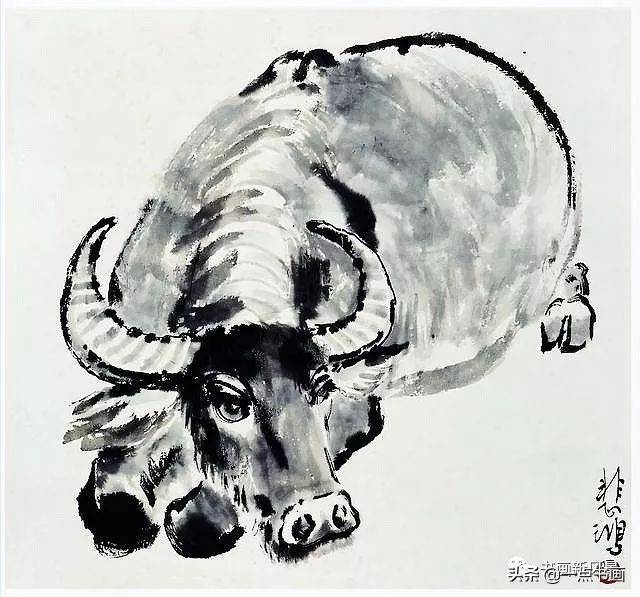 徐悲鴻十二生肖卧牛図（銀版画） 徐悲鸿画墨牛图，可谓酣畅淋漓_搜狐网