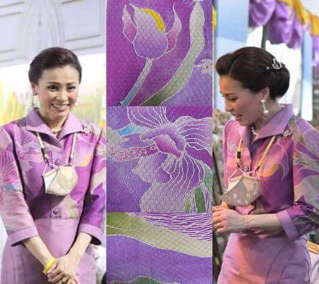 光泽感|苏提达发紫藤花海报好仙,优雅端庄女神范儿,戴珍珠项链增添贵气