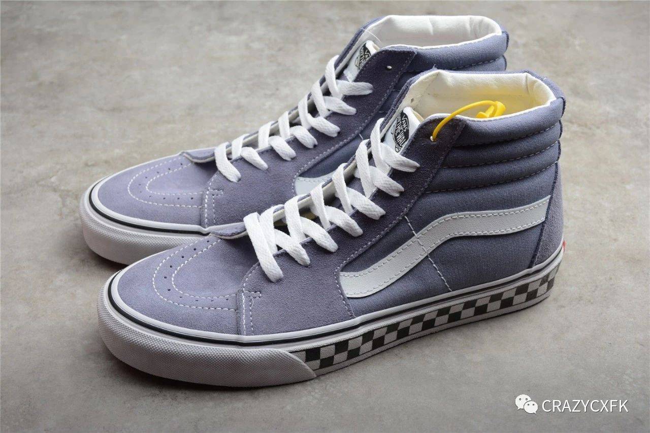 vans万斯sk8hi高帮棋盘格经典灰紫帆布鞋