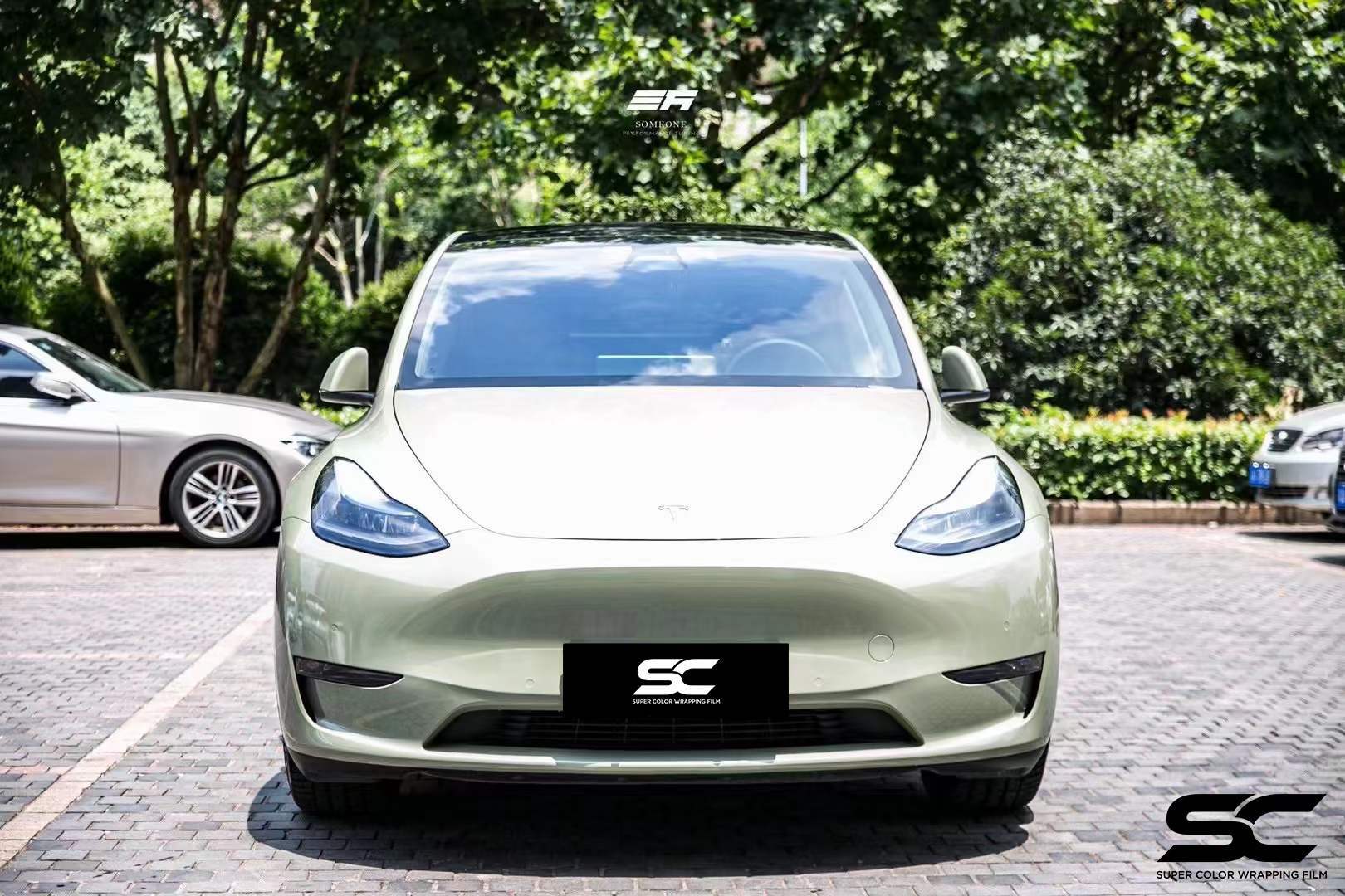 特斯拉modely装贴sc改色膜水晶卡其灰